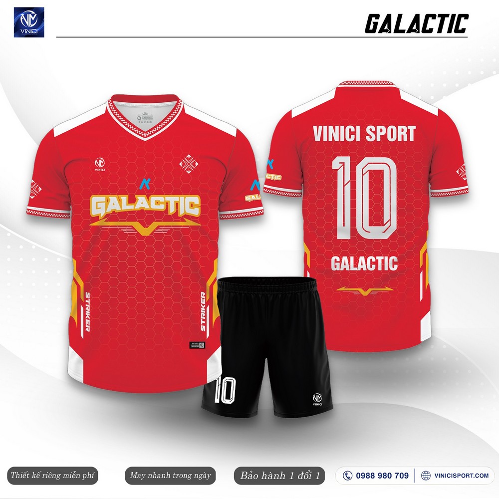 Mẫu áo bóng đá Galactic màu đỏ phối trắng vàng