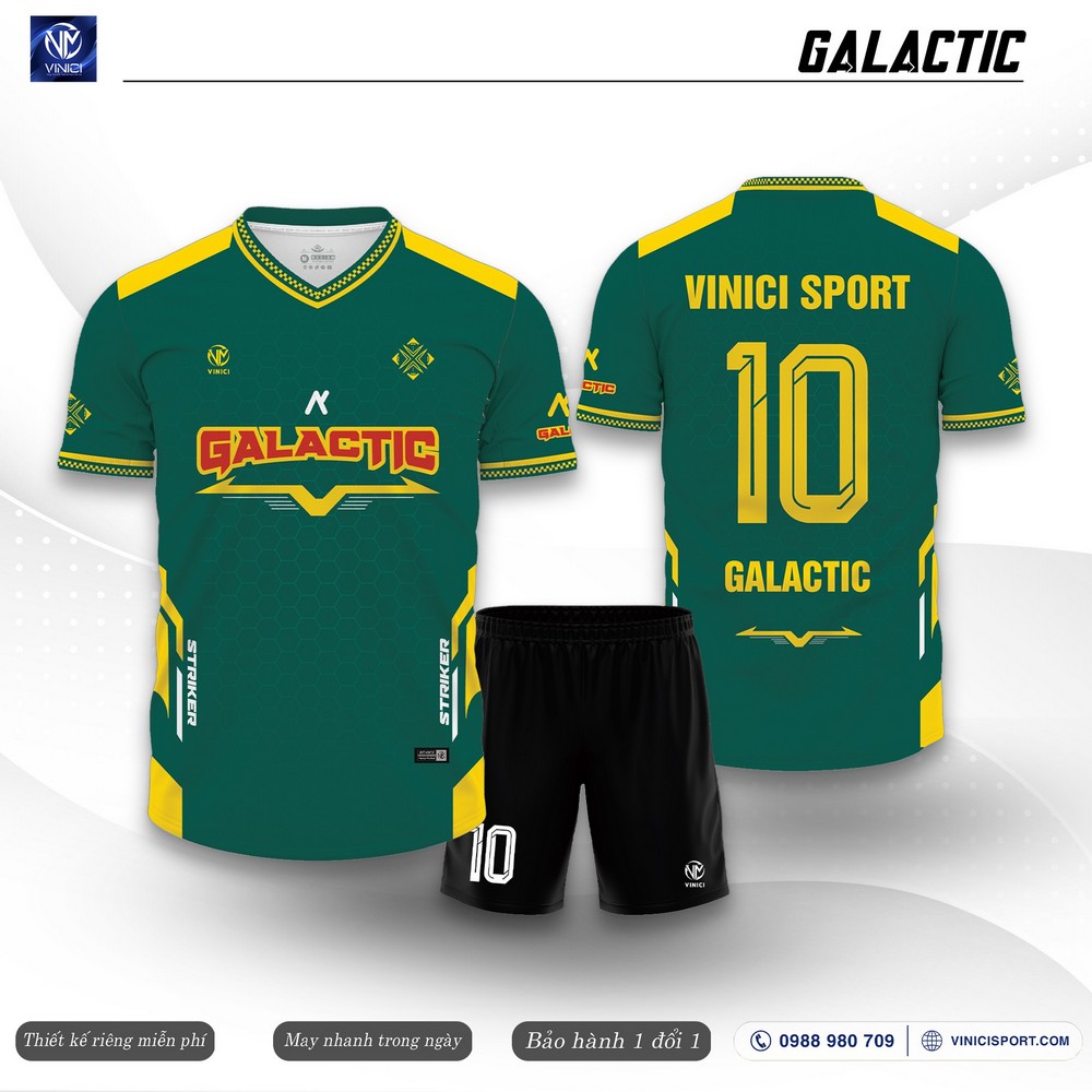 Áo bóng đá thiết kế Galactic màu xanh ve chai vàng