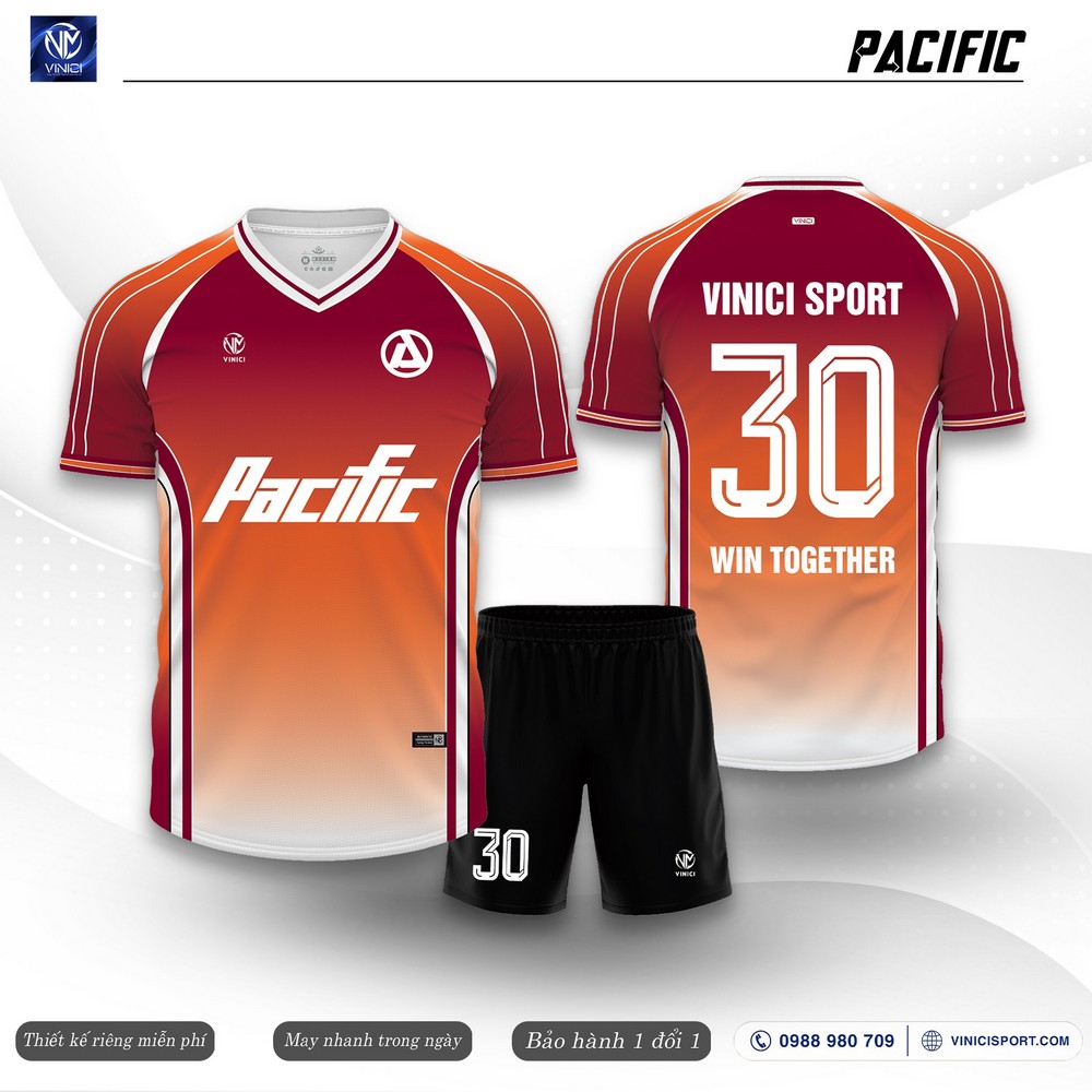 áo bóng đá thiết kế Pacific màu đỏ cam chuyển sắc