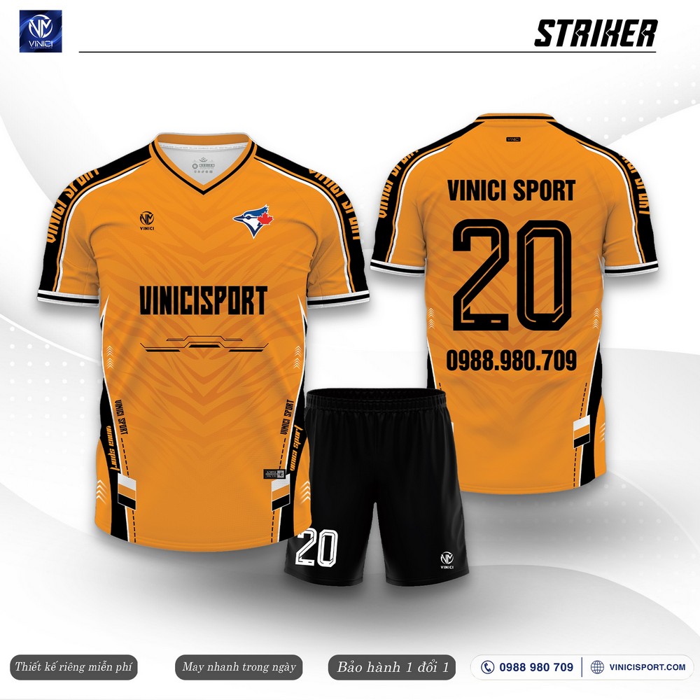 Áo bóng đá thiết kế Striker màu cam phối đen