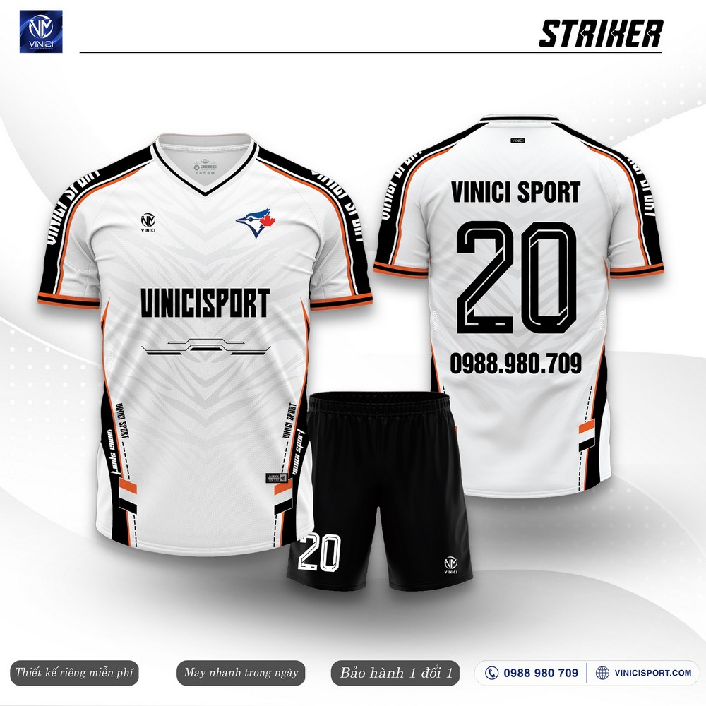 Mẫu đồng phục bóng đá Striker màu trắng phối cam