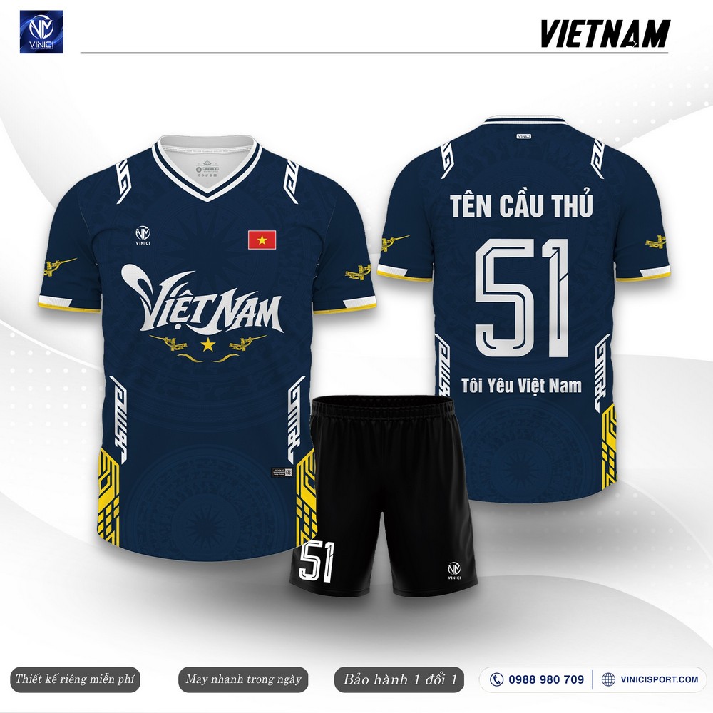 Mẫu áo bóng đá Vietnam xanh navy phối vàng