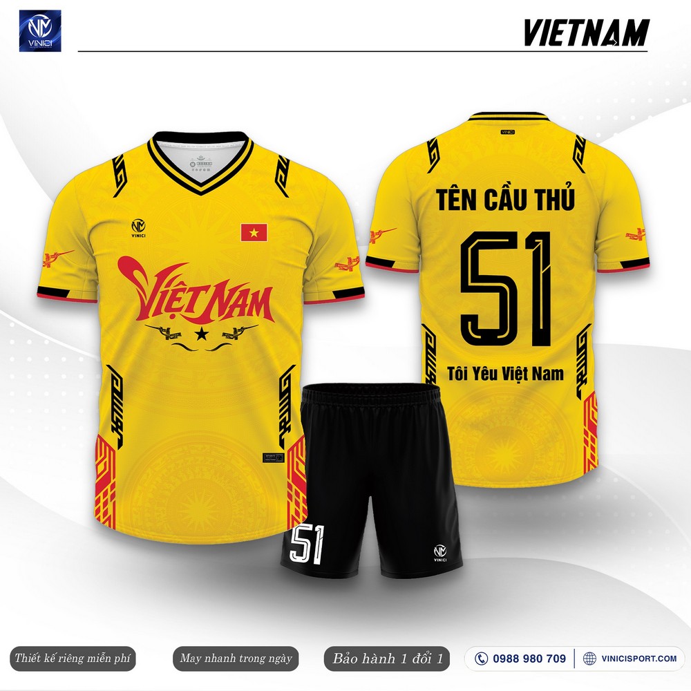 Mẫu áo bóng đá Vietnam màu vàng phối đen đỏ