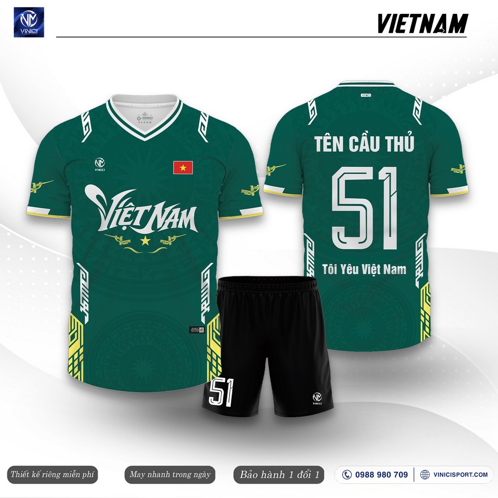 Áo bóng đá thiết kế Vietnam xanh lá họa tiết trống đồng