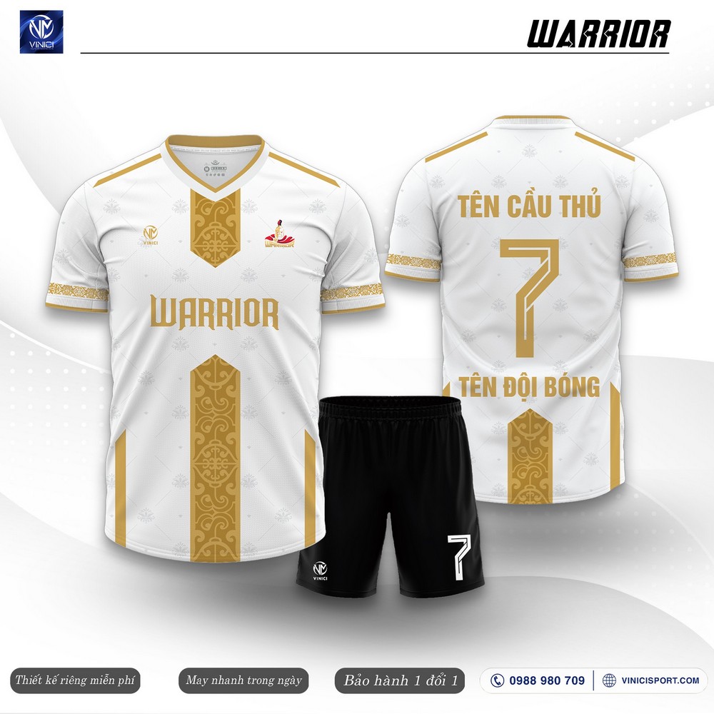 Áo bóng đá thiết kế Warrior màu trắng vàng