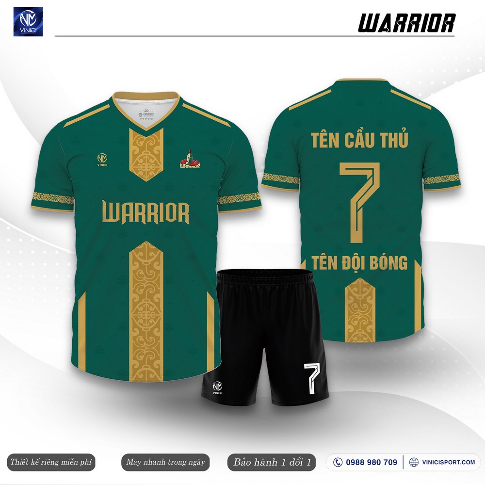 Áo bóng đá Warrior màu xanh ve chai họa tiết trang trí