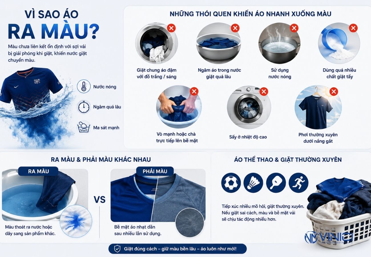 Vì sao vải áo thể thao bị ra màu khi giặt