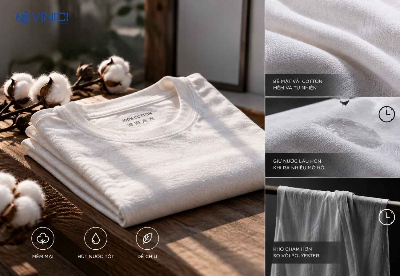 Cotton mềm và hút nước tốt nên tạo cảm giác dễ chịu khi mặc thông thường
