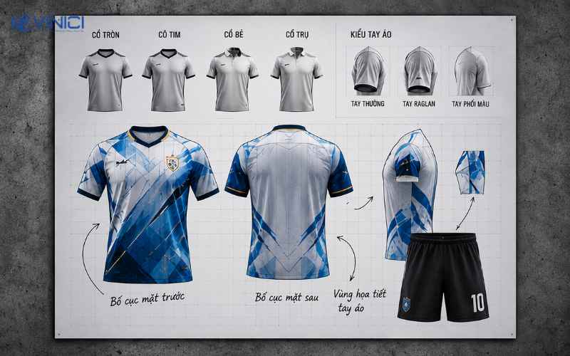 Lựa chọn form áo và sắp xếp bố cục mặt trước, mặt sau và tay áo.