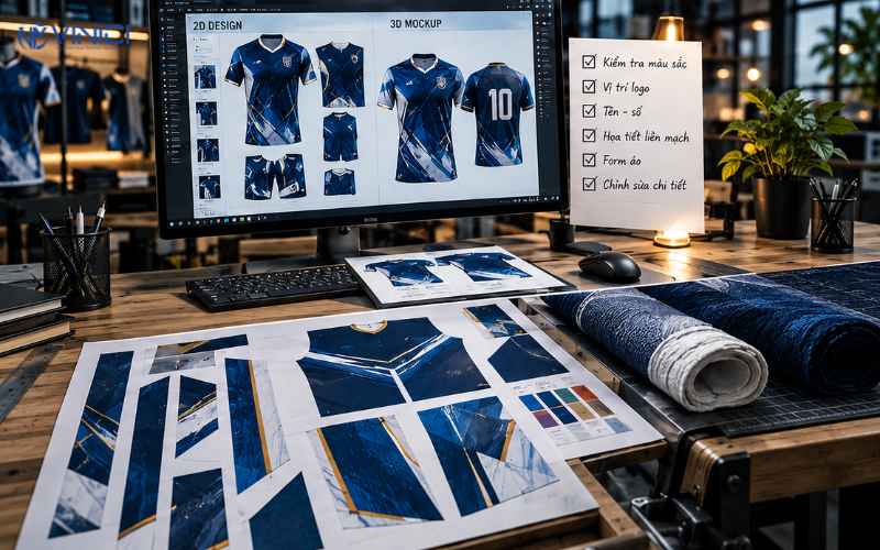Đối chiếu bản thiết kế 2D và mockup 3D để kiểm tra và chỉnh sửa.